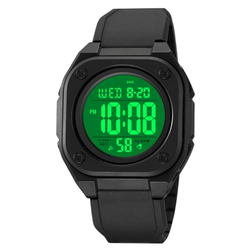 TONSHEN Unisex Multifunktional Uhr Digitaluhr Outdoor Wasserdicht Sportuhr Doppelte Zeit Alarm Countdown Stoppuhr LED Elektronik Plastik Uhren (Schwarz) von TONSHEN