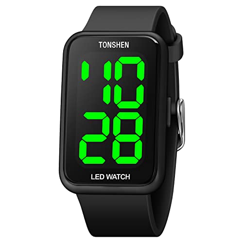TONSHEN Unisex Outdoor Sport Uhren LED Elektronik Herrenuhr Damenuhr Digitaluhr Kautschuk Armbanduhr (Schwarz) von TONSHEN