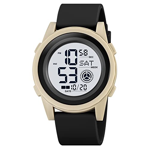 TONSHEN Unisex Plastik Kautschuk Uhren Wasserdicht Digitaluhr Sportuhr LED Elektronik Countdown Doppelte Zeit Alarm Armbanduhr (Gelb) von TONSHEN