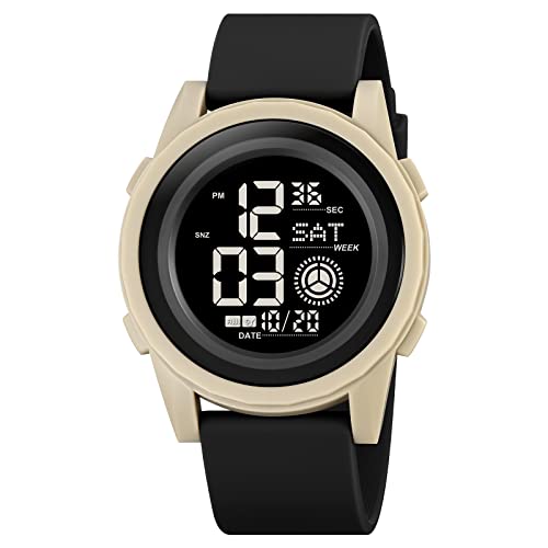 TONSHEN Unisex Plastik Kautschuk Uhren Wasserdicht Digitaluhr Sportuhr LED Elektronik Countdown Doppelte Zeit Alarm Armbanduhr (Gelb 2) von TONSHEN