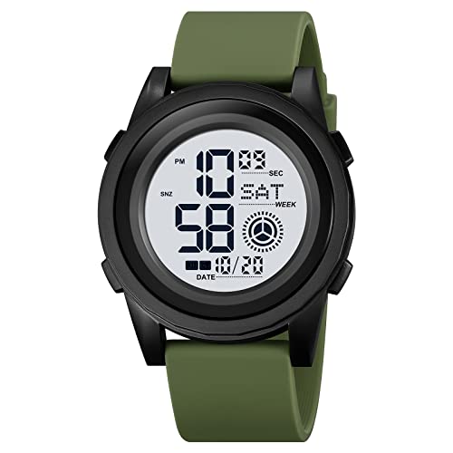 TONSHEN Unisex Plastik Kautschuk Uhren Wasserdicht Digitaluhr Sportuhr LED Elektronik Countdown Doppelte Zeit Alarm Armbanduhr (Grün) von TONSHEN