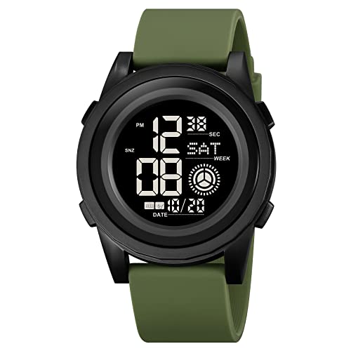 TONSHEN Unisex Plastik Kautschuk Uhren Wasserdicht Digitaluhr Sportuhr LED Elektronik Countdown Doppelte Zeit Alarm Armbanduhr (Grün 2) von TONSHEN