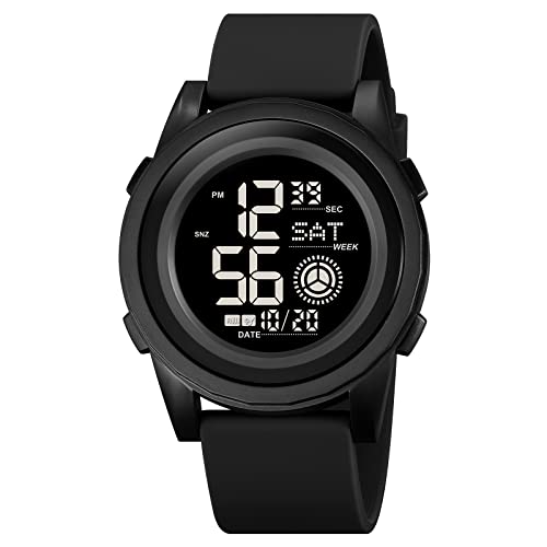 TONSHEN Unisex Plastik Kautschuk Uhren Wasserdicht Digitaluhr Sportuhr LED Elektronik Countdown Doppelte Zeit Alarm Armbanduhr (Schwarz 2) von TONSHEN