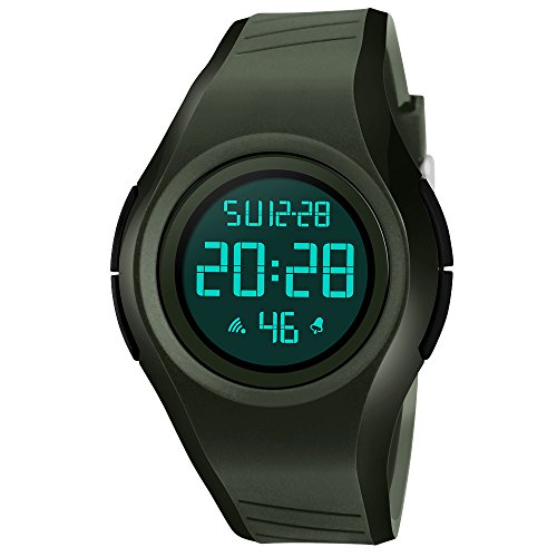 TONSHEN Unisex Sportuhr 50M Wasserdicht Plastik Lünetten mit Kautschuk Band Multifunktion Outdoor Digitaluhr Herren und Damen LED Elektronik Uhren (Grün) von TONSHEN