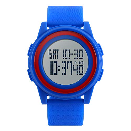 TONSHEN Unisex Sportuhr Digitaluhr Outdoor Militär 50M Wasserdicht Uhren Plastik Lünetten mit Silikon Band Armbanduhr Elektronik LED Licht Alarm Datum Multifunktionale Herrenuhr Damenuhr (Blau) von TONSHEN