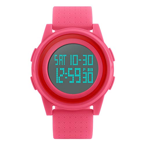 TONSHEN Unisex Sportuhr Digitaluhr Outdoor Militär 50M Wasserdicht Uhren Plastik Lünetten mit Silikon Band Armbanduhr Elektronik LED Licht Alarm Datum Multifunktionale Herrenuhr Damenuhr (Rot) von TONSHEN