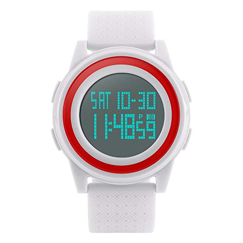TONSHEN Unisex Sportuhr Digitaluhr Outdoor Militär 50M Wasserdicht Uhren Plastik Lünetten mit Silikon Band Armbanduhr Elektronik LED Licht Alarm Datum Multifunktionale Herrenuhr Damenuhr (Weiß) von TONSHEN