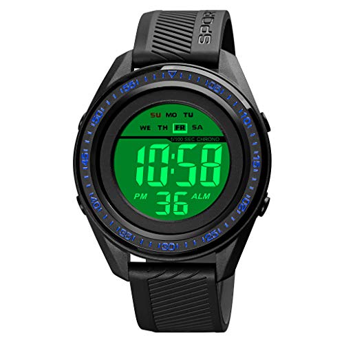 TONSHEN Unisex Sportuhr Digitaluhr Outdoor Militär Wasserdicht LED Elektronik Plastik Lünette und Kautschuk Band Uhren Multifunktionale Alarm Datum Armbanduhr (Blau) von TONSHEN