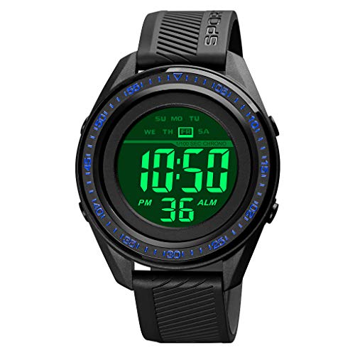 TONSHEN Unisex Sportuhr Digitaluhr Outdoor Militär Wasserdicht LED Elektronik Plastik Lünette und Kautschuk Band Uhren Multifunktionale Alarm Datum Armbanduhr (Blau 2) von TONSHEN