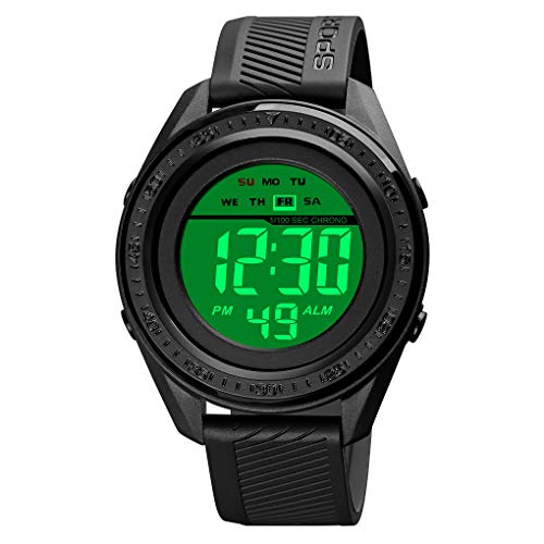 TONSHEN Unisex Sportuhr Digitaluhr Outdoor Militär Wasserdicht LED Elektronik Plastik Lünette und Kautschuk Band Uhren Multifunktionale Alarm Datum Armbanduhr (Schwarz) von TONSHEN