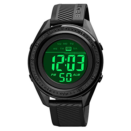 TONSHEN Unisex Sportuhr Digitaluhr Outdoor Militär Wasserdicht LED Elektronik Plastik Lünette und Kautschuk Band Uhren Multifunktionale Alarm Datum Armbanduhr (Schwarz 2) von TONSHEN