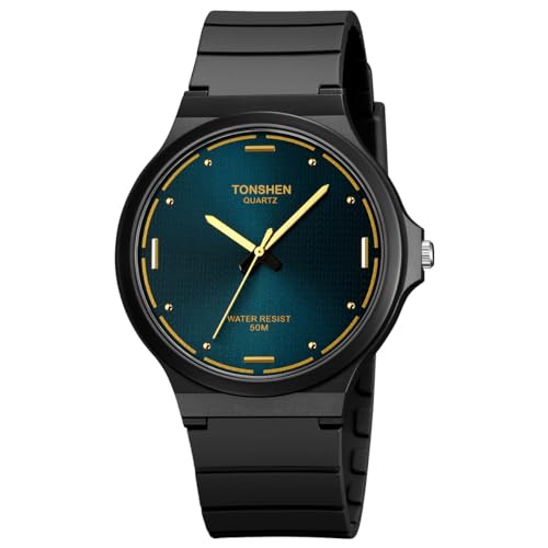 TONSHEN Unisex Uhren Damenuhr Herrenuhr Wasserdicht Plastik Lünette mit Kautschuk Band Casual Analog Quarz Armbanduhren (Blau) von TONSHEN