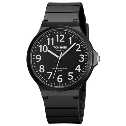 TONSHEN Unisex Uhren Damenuhr Herrenuhr Wasserdicht Plastik Lünette mit Kautschuk Band Casual Analog Quarz Armbanduhren (Weiß Zahl) von TONSHEN