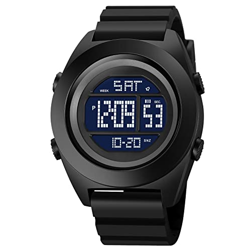 TONSHEN Unisex Wasserdicht LED Elektronik Countdown 12H/24H Digital Outdoor Sport Uhr Doppelte Zeit Alarm Stoppuhr Plastik Uhren (Schwarz 2) von TONSHEN