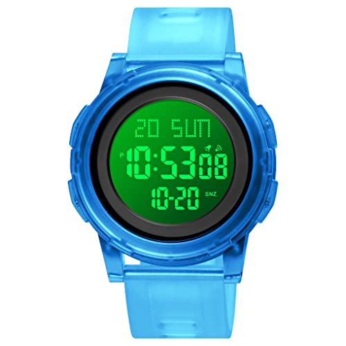 TONSHEN Unisex Wasserdicht Outdoor Sport LED Elektronik Doppelte Zeit Alarm Stoppuhr Digitaluhr Multifunktional Plastik Uhren (Blau) von TONSHEN