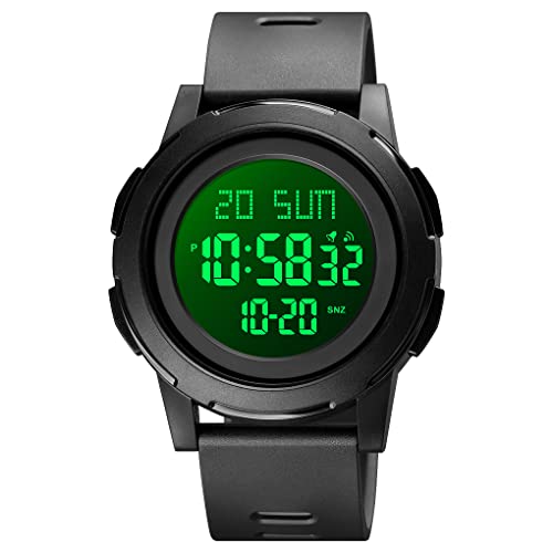 TONSHEN Unisex Wasserdicht Outdoor Sport LED Elektronik Doppelte Zeit Alarm Stoppuhr Digitaluhr Multifunktional Plastik Uhren (Schwarz 2) von TONSHEN