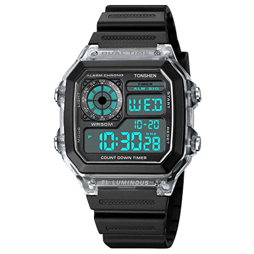 TONSHEN Unisex Wasserdicht Uhr Sportuhr LED Elektronik Digitaluhr Outdoor Militär Multifunktional Plastik Uhren und Kautschuk Band Doppelte Zei Armbanduhr (Weiß) von TONSHEN