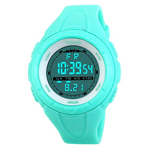 TONSHEN Wasserdicht Digital Uhr für Damen Kinder Sportuhr Militär Plastik Uhren Multifunktion Stoppuhr Kalender LED Licht Damenuhr mit Kautschukband (Blau) von TONSHEN