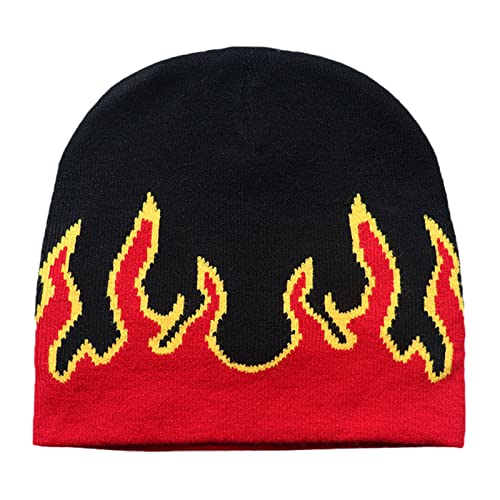TONXX Flame Beanie Y2K Knit Skullies Slouchy Beanie Hut Feuer Grafik Mütze Rot von TONXX