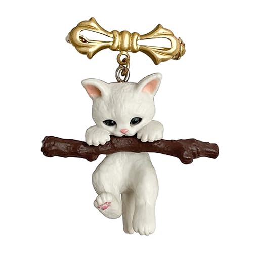 TONXX Niedliche 3D-Katze, die einen Zweig hält, Brosche, Kunstharz, Tier-Reversnadel für Kleidung, Tasche, Dekoration für Kinder, Cartoon-Katzen-Abzeichen-Anstecknadel von TONXX