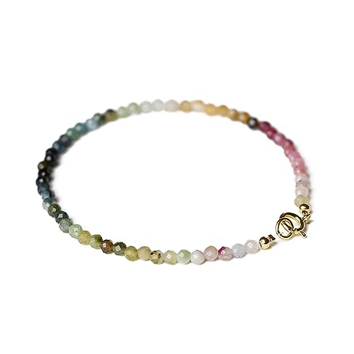 TONXX Zartes mehrfarbiges Turmalin-Kristallperlen-Armband für Frauen, eleganter Stapel-Armreif, 2 mm Perlen, Handgelenkkette, Schmuck von TONXX