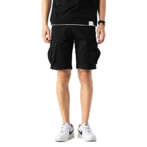 TONY BACKER Cargo-Shorts für Herren, Vintage, Baumwolle, mehrere Taschen, Sommer, kurze Cargohose, F7215, Schwarz , 52W von TONY BACKER