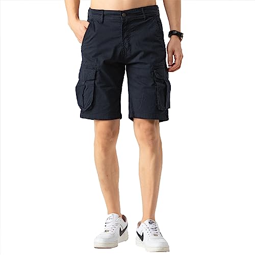 TONY BACKER Herren Cargo Shorts Vintage Baumwolle Multi-Tasche Sommer kurze Hosen Cargo, blau, 42W von TONY BACKER