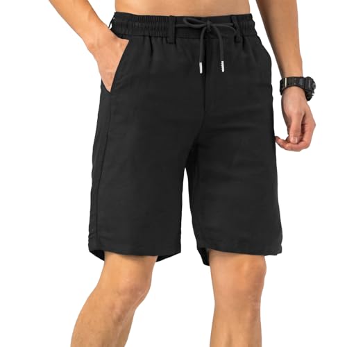 TONY BACKER Leichte Herrenshorts aus Leinen mit Taschen, Bermudashorts für den Sommer, kurze Hose für Herren, lässige Shorts, Schwarz , 43W von TONY BACKER