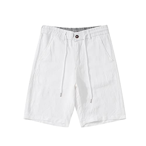 TONY BACKER Leichte Leinenhose für Herren, mit Taschen, Bermuda, Sommer, kurze Hosen für Herren, lässige Shorts, Weiß, 52 von TONY BACKER