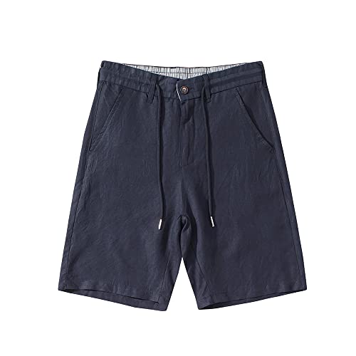 TONY BACKER Leichte Leinenhose für Herren, mit Taschen, Bermuda, Sommer, kurze Hosen für Herren, lässige Shorts, blau, 40 von TONY BACKER