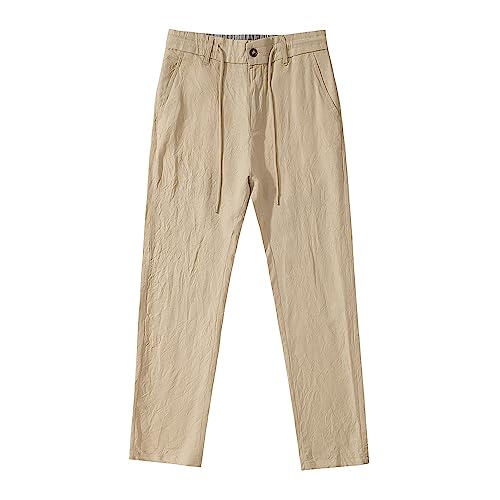 TONY BACKER Leichte Leinenhose für Herren mit Sommertaschen für Yoga, lässige Strandhose mit elastischem Kordelzug an der Taille, Khaki, 46W von TONY BACKER