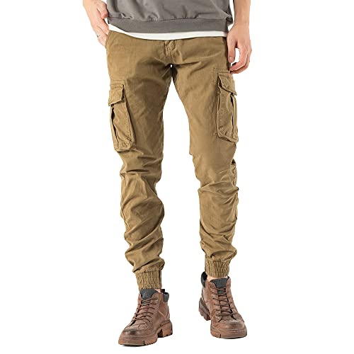 TONY BACKER Leichte Cargohose für Herren, aus Baumwolle, mehrere Taschen, lässig, aus Canvas, Stretch, Material mit Seitentaschen, 7905, Khaki, 46W von TONY BACKER