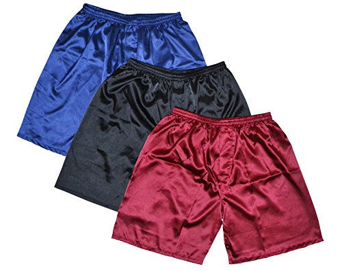 TONY & CANDICE Herren Satin Glanz Boxershorts 3er Pack Unterwäsche, Blau + Schwarz + Burgunderrot, M von TONY AND CANDICE
