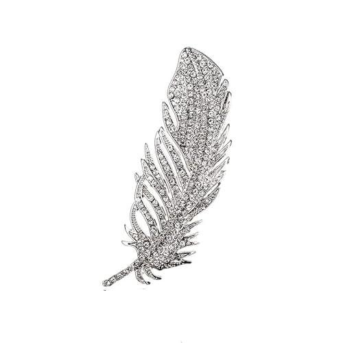 Brosche Pin Schmuck Geschenke für Frauen Luxuriöse weibliche Kristall-Feder-Brosche Zierliche silberfarbene Schmuckbroschen für Frauen Niedliches Zirkon-Stein-Pin-Kleid von TONZN