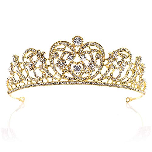 Eleganter Schmuck CrowBeautiful Hochzeit Braut Glänzende Kristall Strass CrowTiara Stirnband Haarband Braut, Größe: 15 x 4 (Gold 15 x 4,8 cm) von TONZN