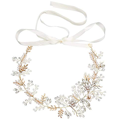 Elegantes WomeBridal CrowDamen-Elegantes Braut-Stirnband CrowCrystal Rhinestone Faux Wreath With Adjustable Pearls Flowers Headdress von TONZN