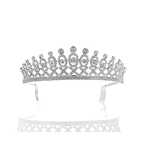 Haarschmuck Stirnbänder für Frauen Grün Rot Kristall Tiaras Vintage Gold Strass Festzug Kronen mit Kamm Hochzeit Haarschmuck (Metallfarbe: Silber) von TONZN