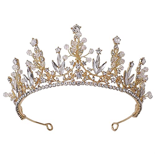 Haarschmuck für Damen, modisch, luxuriös, Kristall-Ab-Brautkrone, Tiaras, hellgoldenes Diadem, Diademe für Damen, Braut, Hochzeit, H (Gold S) (I Small) von TONZN