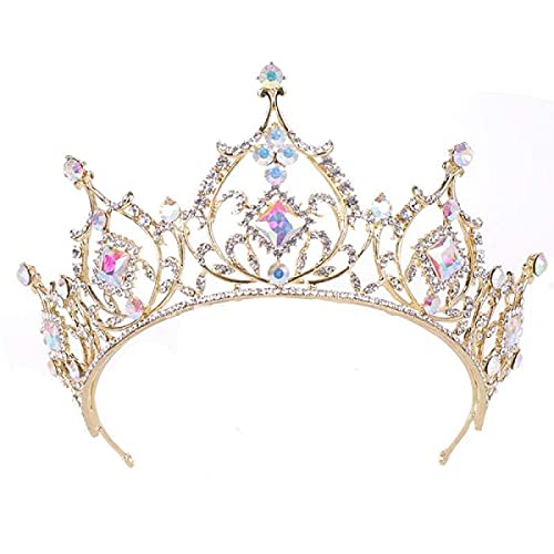 Haarschmuck für Frauen, Retro-Barock, rund, goldfarben, Kristall-Tiara, Kronen, Diadem für Mädchen, Königin, Braut, Braut, Hochzeit, Kopfschmuck von TONZN