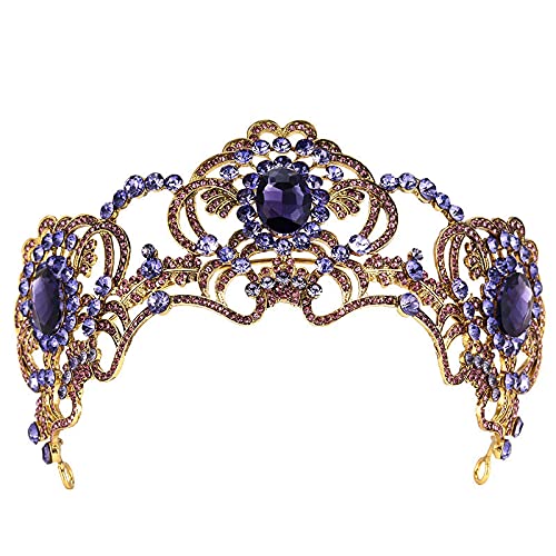 Haarschmuck für Frauen, große Vintage-Barock-Tiara, lila Kristall, Königin-Prinzessin-Krone mit Haarkamm, Hochzeit, Braut-Tiara, Abschlussball-Tiara von TONZN