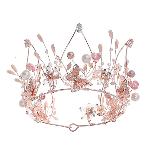 Haarschmuck für Frauen, große rosa Kristallkronen, Perlen-Braut-Tiaras, Stirnband, florales Strass-Hochzeitsdiadem für die Braut, Pinkbeadscrown von TONZN