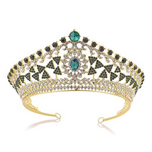 Haarschmuck für Frauen, großes Barock, Vintage, grün, königsblau, Kristall, Königinkrone, Gold, Brautstirnband, Schönheit, Hochzeit, Tiara, Golddiadem von TONZN