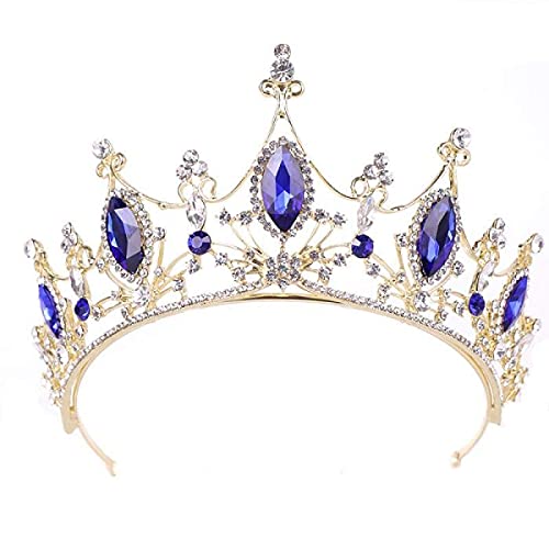 Haarschmuck für Frauen, königliche Königin, barocke blaue Kristall-Tiaras, Kronprinzessin-Diadem, Brautschmuck, Hochzeitsfeier, Ornamente von TONZN