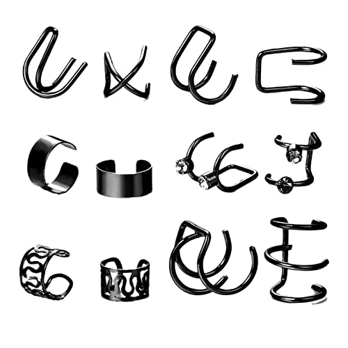 Ohrringe Goldblätter Ohrmanschette Schwarz Nicht durchdringende Ohrclips Knorpelohrringe OhrclipsSchmuckohrringe (Farbe: Tischlampe) (7 b) (7 b) von TONZN