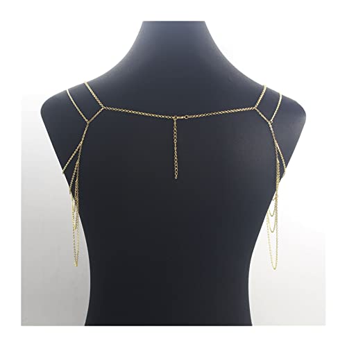 Party-Körperketten, Halskette, Schulterkette, goldfarben, sexy mehrschichtiger Metallquasten-Körperschmuck, geeignet für die meisten Frauen, um Körperschmuck zu tragen von TONZN