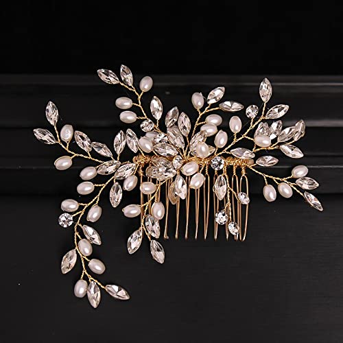 TONZN Diamant Kopfschmuck Kristall Strass Perle Braut Haarkamm Hochzeit Haarschmuck Kopfschmuck Damen Kopfschmuck Perlen Haarkamm Schmuck Kopfschmuck von TONZN