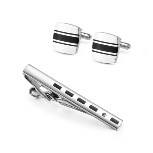 TONZN Herren Business Krawattenklammer Manschettenknöpfe Set Silber Manschettennägel Klassisches Anzugzubehör (B wie abgebildet) von TONZN