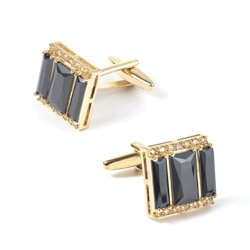 TONZN Herren Business-Manschettenknöpfe mit Kristallen, französische quadratische Manschettenknöpfe, Hemd, Anzugzubehör (Schwarz, 17 x 16,5 mm) von TONZN