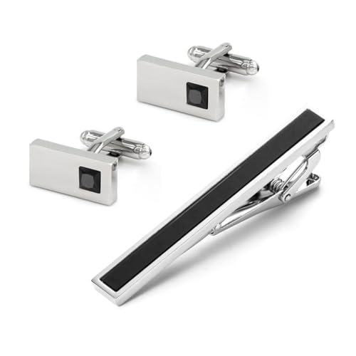 TONZN Herren-Krawattenklammer-Manschettenknopf-Set, französische Manschette, eingelegte vergoldete Krawattenklammer-Manschettenknöpfe (D wie auf dem Bild Gezeigt) von TONZN