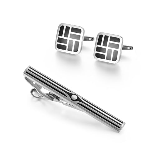 TONZN Krawattenklammer mit französischer Manschette und Nagellack, Schwarze Geschenkbox, Krawattenklammer-Manschettenknöpfe-Set für Herren (Mehrfarbig) von TONZN